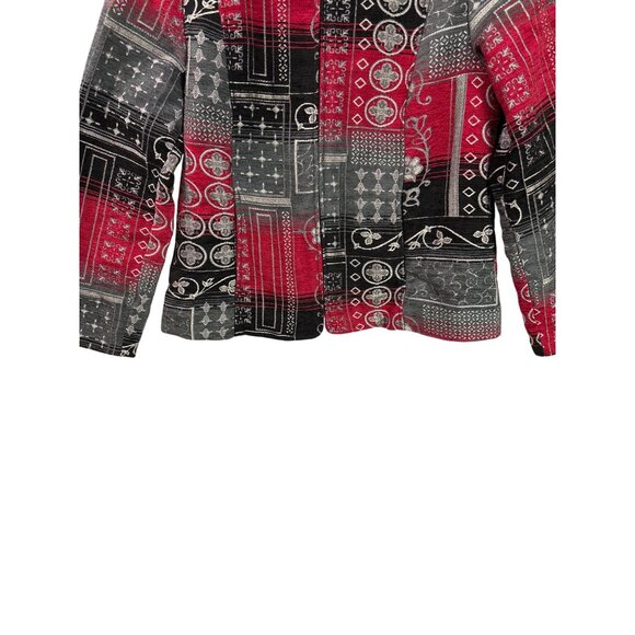 Vtg Y2K Christopher & Banks Womens Patchwork Tapestry Jacket Red Black Gray L - Picture 3 of 6